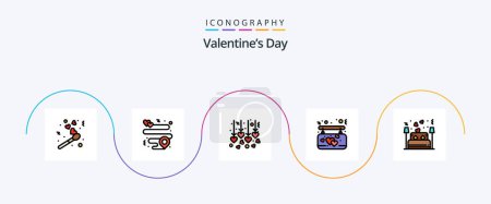 Ilustración de Día de San Valentín línea llena plana 5 paquete de iconos Incluyendo amante. pareja. Corazón. cama. colgando - Imagen libre de derechos