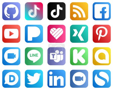 Illustration for 20 Social Media Icons for Every Platform such as google duo. xing. facebook. likee and video icons. Eye catching and high definition - Royalty Free Image