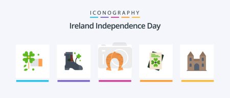 Ilustración de Irlanda Día de la Independencia Piso 5 Icon Pack Incluyendo cruz. Catedral. herradura. Grande. mundo. Diseño de iconos creativos - Imagen libre de derechos