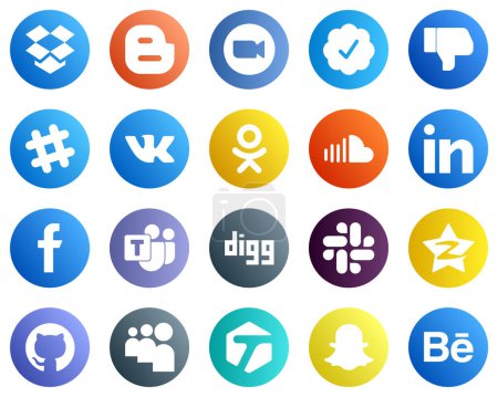 Téléchargez les illustrations : 20 Social Media Icons for Your Branding such as professional. music. dislike. sound and odnoklassniki icons. Editable and high resolution - en licence libre de droit