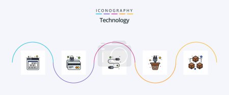 Illustration for Technology Line Filled Flat 5 Icon Pack Including renewable. plug. protection. plant. wire - Royalty Free Image