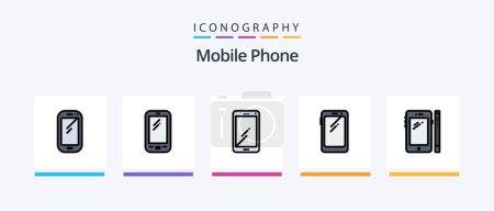 Téléchargez les illustrations : Ligne de téléphone mobile rempli Pack de 5 icônes inclus. Huthe. caméra. mobile. Icônes créatives Design - en licence libre de droit