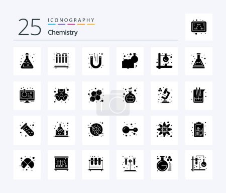 Téléchargez les illustrations : Chemistry 25 Solid Glyph icon pack including fire. learning chemistry. laboratory. chemistry education. chemical knowledge - en licence libre de droit