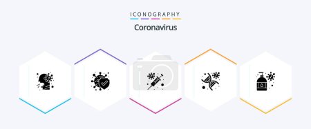 Téléchargez les illustrations : Pack icône Coronavirus 25 Glyphe incluant manucure. brin. grippe. génomique. dna - en licence libre de droit