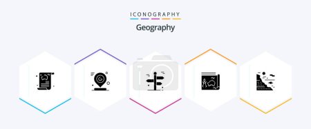 Téléchargez les illustrations : Geo Graphy 25 Glyph icon pack including guide. map. location. trip. travel - en licence libre de droit