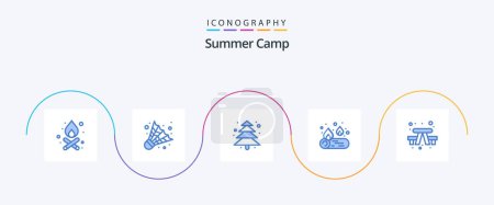 Ilustración de Campamento de verano Azul 5 paquete de iconos incluyendo. Viajar. acampar. Al aire libre banco - Imagen libre de derechos