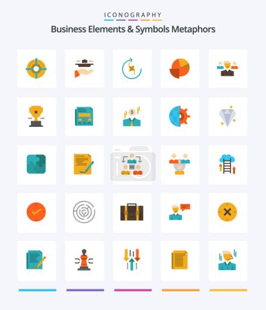 Illustration for Creative Business Elements And Symbols Metaphors 25 Flat icon pack  Such As graph. chart. dinner. analytics. puzzle - Royalty Free Image