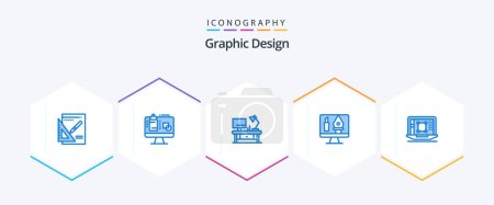 Téléchargez les illustrations : Graphic Design 25 Blue icon pack including decrease. computer. table lamp. crop. tools - en licence libre de droit