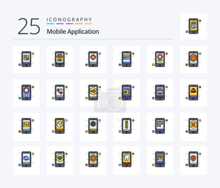 Ilustración de Aplicación móvil Paquete de iconos lleno de 25 líneas, incluyendo gps. teléfono. aplicación. Móvil. tarjeta ATM - Imagen libre de derechos