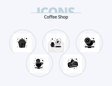 Téléchargez les illustrations : Coffee Shop Glyph Icon Pack 5 Icon Design. coffee. powder. cupcake. measuring spoon. coffee - en licence libre de droit