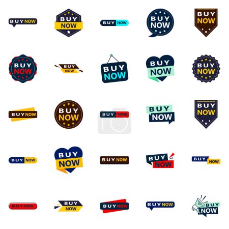 Téléchargez les illustrations : Buy Now 25 Fresh Typographic Elements for a lively buying campaign - en licence libre de droit