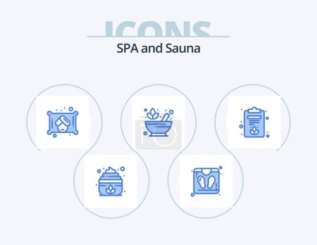 Illustration for Sauna Blue Icon Pack 5 Icon Design. . lotus. sauna. board. lotus - Royalty Free Image