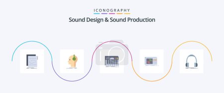 Téléchargez les illustrations : Sound Design And Sound Production Flat 5 Icon Pack Including equalization. control. producer. sound. keys - en licence libre de droit