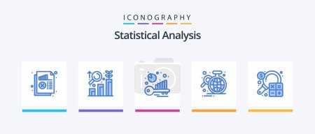 Ilustración de Análisis estadístico Blue 5 Icon Pack Incluyendo estadística. datos. crecimiento. negocios. análisis de palabras clave. Diseño de iconos creativos - Imagen libre de derechos