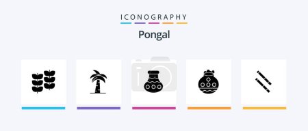 Illustration for Pongal Glyph 5 Icon Pack Including water. pot. india. festival. tree. Creative Icons Design - Royalty Free Image