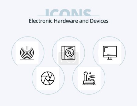 Ilustración de Dispositivos Línea Icon Pack 5 Icon Design. tecnología. artilugios. tecnología. dispositivos. imac - Imagen libre de derechos