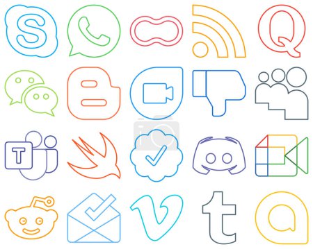 Illustration for 20 Premium and professional Colourful Outline Social Media Icons such as myspace. dislike. quora. google duo and blogger High-definition and editable - Royalty Free Image