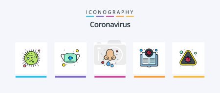 Téléchargez les illustrations : Coronavirus Line Rempli Pack de 5 icônes Inclus alerte. grippe. infection. coronavirus. chauve souris. Icônes créatives Design - en licence libre de droit