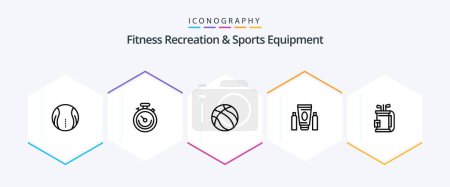 Téléchargez les illustrations : Fitness Recreation And Sports Equipment 25 Line icon pack including club. healthcare. ball. medical. sport - en licence libre de droit