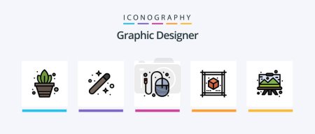 Téléchargez les illustrations : Graphic Designer Line Filled 5 Icon Pack Including graphic. design. stationery. roller. brush. Creative Icons Design - en licence libre de droit