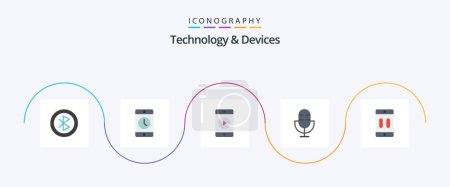 Illustration for Devices Flat 5 Icon Pack Including record. microphone. phone. electronics. play - Royalty Free Image