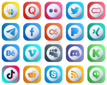 Illustration for 20 Cute 3D Gradient Unique Social Media Icons such as pandora. mothers and fb icons. Customizable and Professional - Royalty Free Image