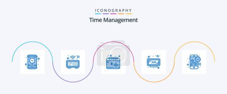 Téléchargez les illustrations : Time Management Blue 5 Icon Pack Including phone. call. cold. time. am - en licence libre de droit