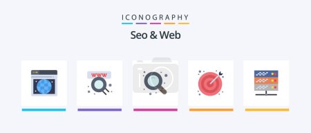 Téléchargez les illustrations : Seo and Web Flat 5 Icon Pack Including server. hosting. research. web. seo. Creative Icons Design - en licence libre de droit