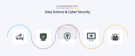 Ilustración de Data Science And Cyber Security Line Filled Flat 5 Icon Pack Including video. privacy. access. online. shield - Imagen libre de derechos