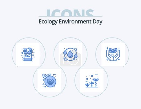 Ilustración de Ecología Blue Icon Pack 5 Icon Design. crecimiento. reciclar. eco. ecología. gota - Imagen libre de derechos