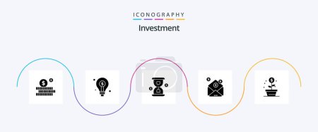 Ilustración de Investment Glyph 5 Icon Pack Including growth. message. glass. money . business - Imagen libre de derechos