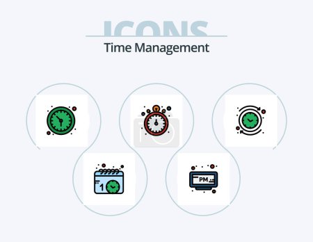 Ilustración de Línea de gestión del tiempo llenado Icon Pack 5 Icon Design. Tiempo. Reloj. Tiempo. círculo. reloj - Imagen libre de derechos