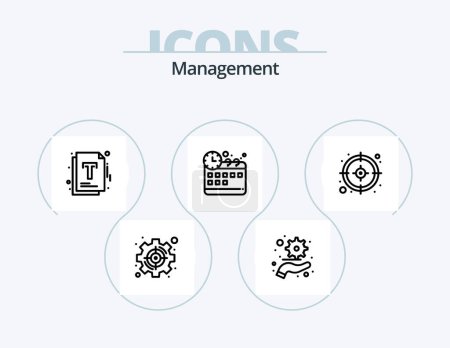 Ilustración de Management Line Icon Pack 5 Icon Design. hierarchy. strategic. business. set. goal - Imagen libre de derechos