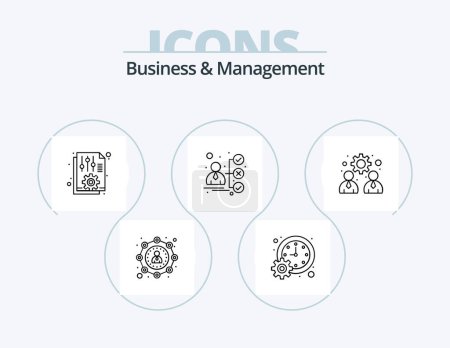 Téléchargez les illustrations : Business And Management Line Icon Pack 5 Icon Design. online. cloud. economy. settings. gear - en licence libre de droit
