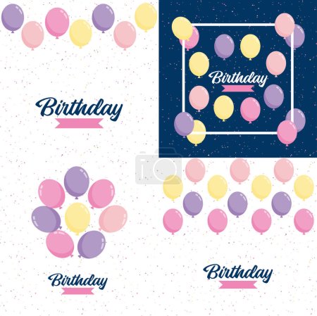 Illustration for Happy Birthday written in glittery. metallic letters with a bokeh light effect in the background - Royalty Free Image