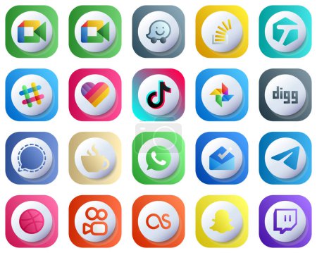 Ilustración de Cute 3D Gradient Social Media Brand Icon Set 20 icons such as digg. tagged. china and douyin icons. Editable and High-Quality - Imagen libre de derechos