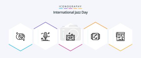 Illustration for International Jazz Day 25 Line icon pack including . library . music. collection . tape - Royalty Free Image