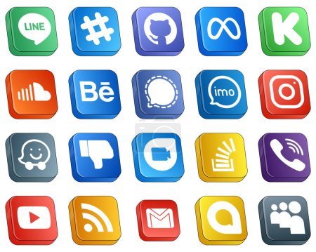 Téléchargez les illustrations : 20 Professional Isometric 3D Social Media Icons such as audio. sound. imo and mesenger icons. High-quality and creative - en licence libre de droit
