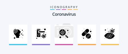 Illustration for Coronavirus Glyph 5 Icon Pack Including search. care. bacteria. tablet. medicine. Creative Icons Design - Royalty Free Image