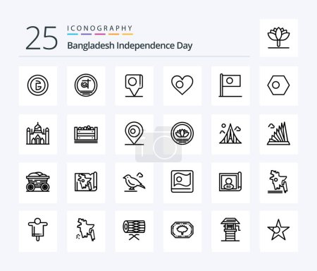 Téléchargez les illustrations : Bangladesh Independence Day 25 Pack icône de ligne, y compris le drapeau. au bangladesh. les affaires. bangla. bangla - en licence libre de droit
