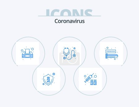 Illustration for Coronavirus Blue Icon Pack 5 Icon Design. blood. medical. virus. hospital. tissue box - Royalty Free Image