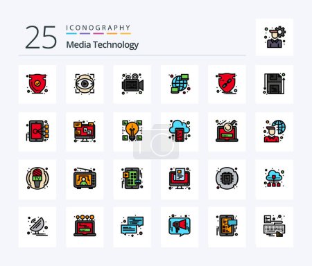 Illustration for Media Technology 25 Line Filled icon pack including streamline. computer. show. global. retro - Royalty Free Image