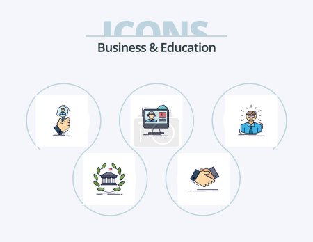 Téléchargez les illustrations : Business And Education Line Filled Icon Pack 5 Icon Design. interactive. book. e learning. time. sad - en licence libre de droit