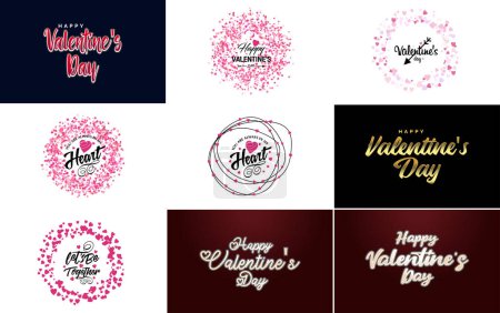 Ilustración de Happy Valentine's Day greeting card template with a cute animal theme and a pink color scheme - Imagen libre de derechos