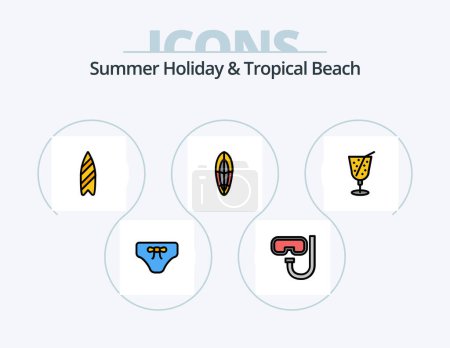 Illustration for Beach Line Filled Icon Pack 5 Icon Design. underwater. goggles. sports. beach. ice cream - Royalty Free Image