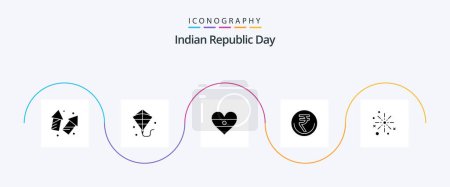 Illustration for Indian Republic Day Glyph 5 Icon Pack Including inr. finance. festival. currency. heartflag - Royalty Free Image