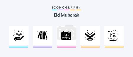 Ilustración de Eid Mubarak Glyph 5 Icon Pack Incluyendo islam. Santo cielo. eid. quran. celebración. Diseño de iconos creativos - Imagen libre de derechos