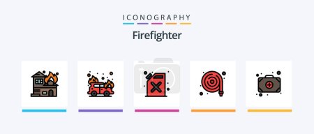 Illustration for Firefighter Line Filled 5 Icon Pack Including . fire. fire exit. car. fire. Creative Icons Design - Royalty Free Image
