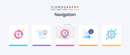 Illustration for Navigation Flat 5 Icon Pack Including gear. direction. location. location. online. Creative Icons Design - Royalty Free Image