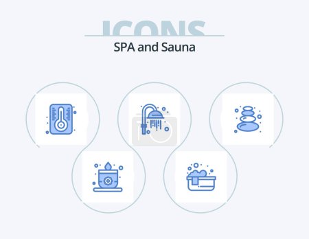 Ilustración de Sauna Blue Icon Pack 5 Icon Design. . stone. temperature. lotus. shower - Imagen libre de derechos